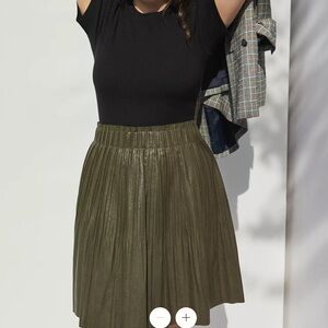 Anthropologie Olive Green Pleated Skirt
